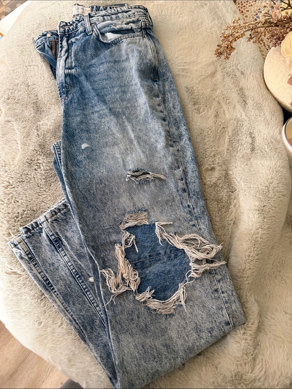 We The Free Washed Light Blue Boyfriend Ripped Jeans